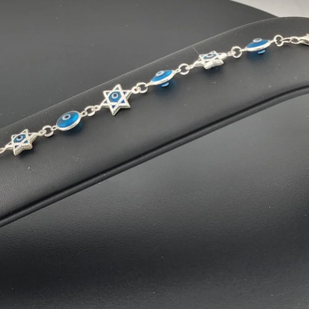 Sterling Silver 925 Multi Round & Star Evil Eye Bracelet – Protection & Style - Picture 10 of 13
